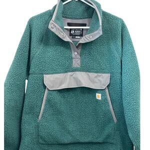 Carhartt Womens Large Green Fleece Pullover Relaxed Fit Sherpa
